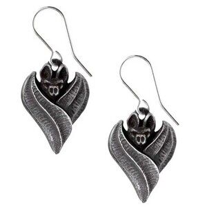 Alchemy Gothic Evil-ution Dropper Earrings Pewter Hognose Bats Surg Hooks E496